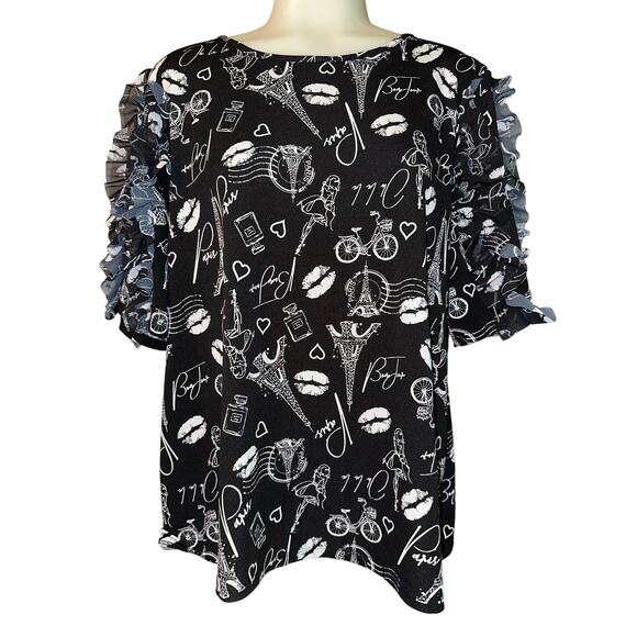 Madison Tops - Madison Paris New York Women’s Size XL Black Petal Sleeve Blouse Top